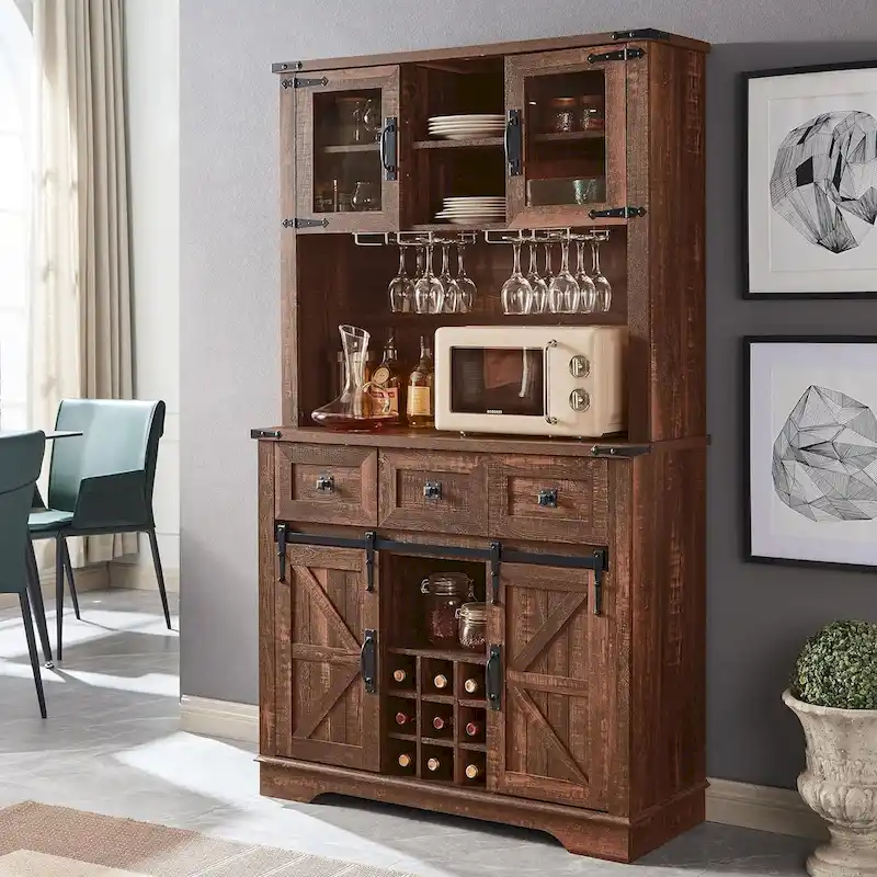 Farmhosue Bar Cabinet, Kitchen Buffet, Coffee Bar Sideboard Table - N/A