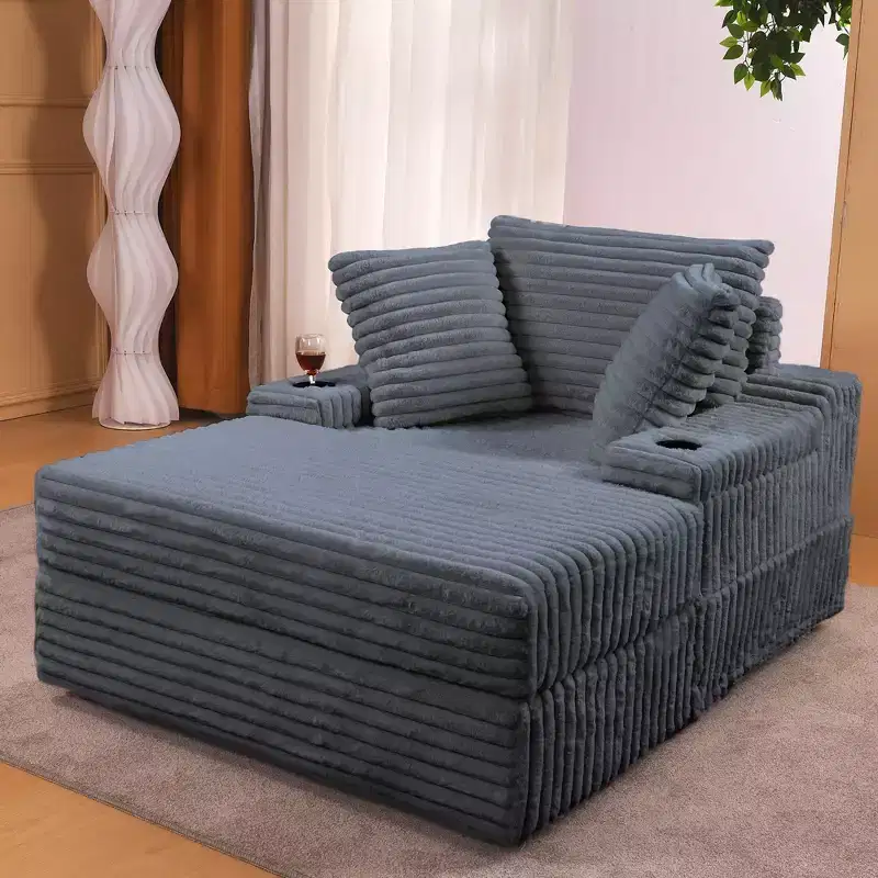 56 Oversized Chaise Lounge Chair with Storage Ottoman, Comfy Corduroy Sofa Bed, Indoor Upholstered Sleeper Sofa for Living Room, Movie Room, Bedroom