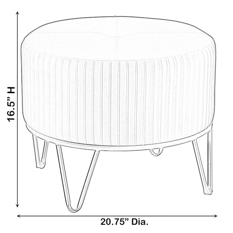 Round Velvet Ottoman Stool Raised with Hairpin Gold Base