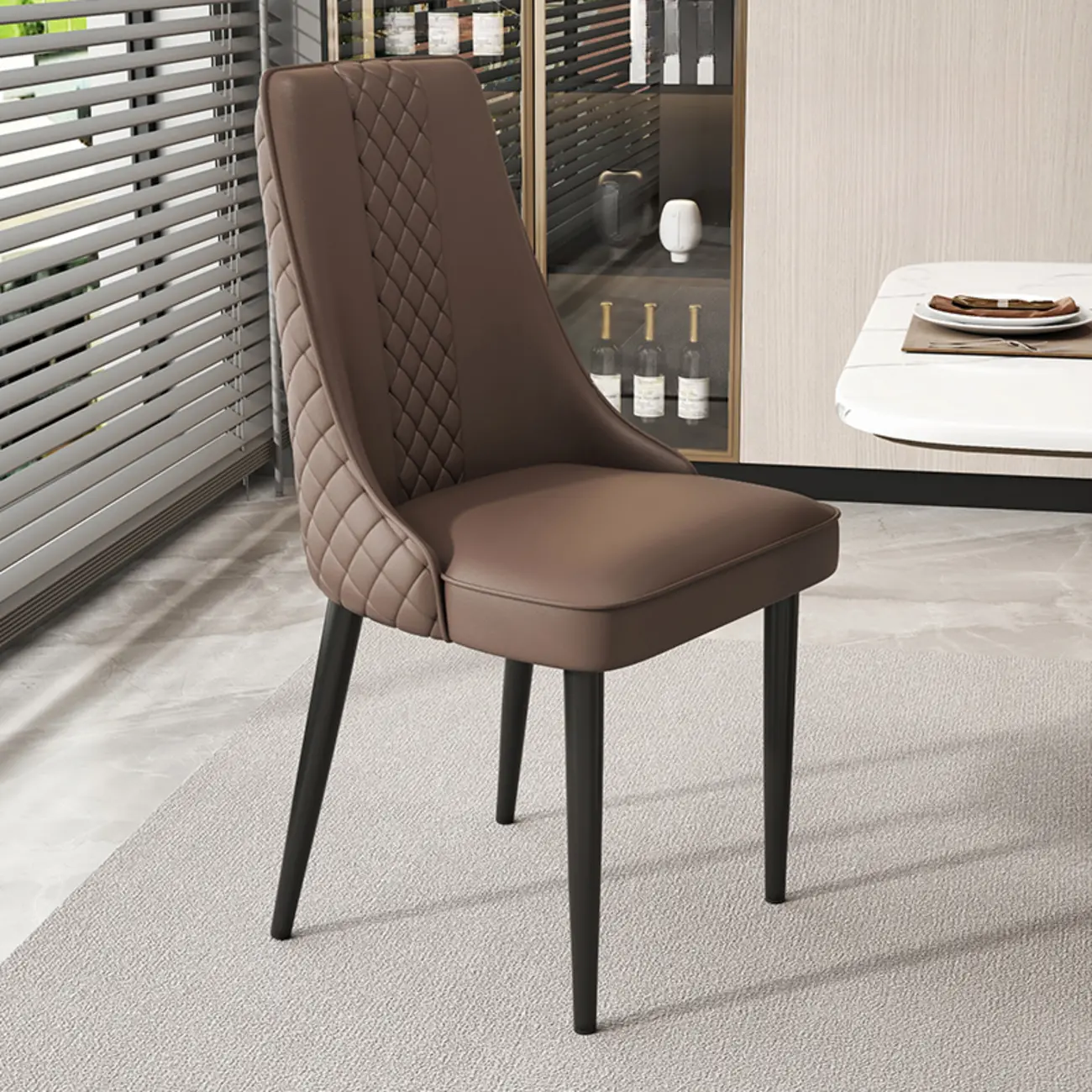 Faux Leather Dining Chair with High Back Sloped Arm