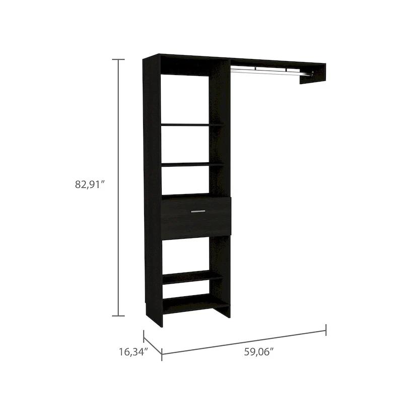 TUHOME Manchester 150 Closet System with Metal Rod, 5 Open Shelves, and 1 Drawer - N/A