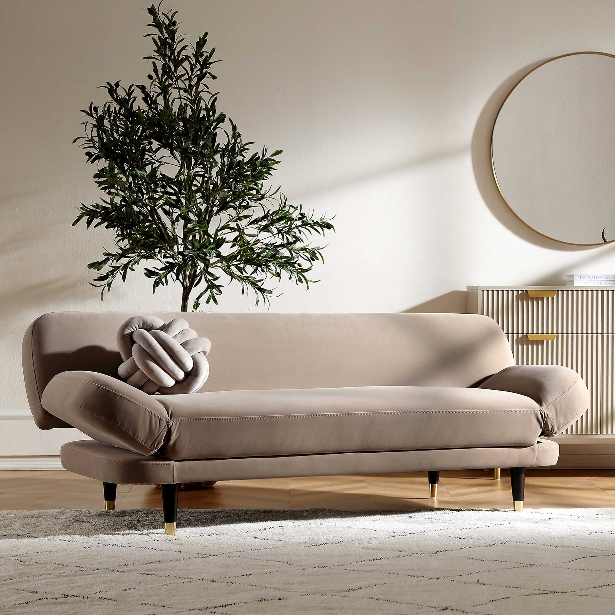 Mink Velvet 2-Seater Sofa Bed Converts to 35