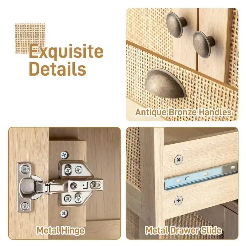 Rattan Wooden Wardrobe - N/A