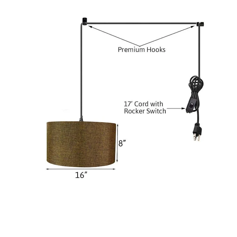 1-Light Plug In Swag Pendant Ceiling Light Chocolate Burlap Shade, 16  Diameter