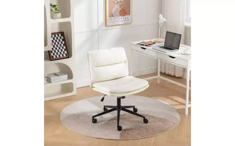 TUYOHW Adjustable Swivel Criss-Cross Chair, Wide Seat Ergonomic Office Chair, PU Leather Home Office Desk Chair Vanity Chair