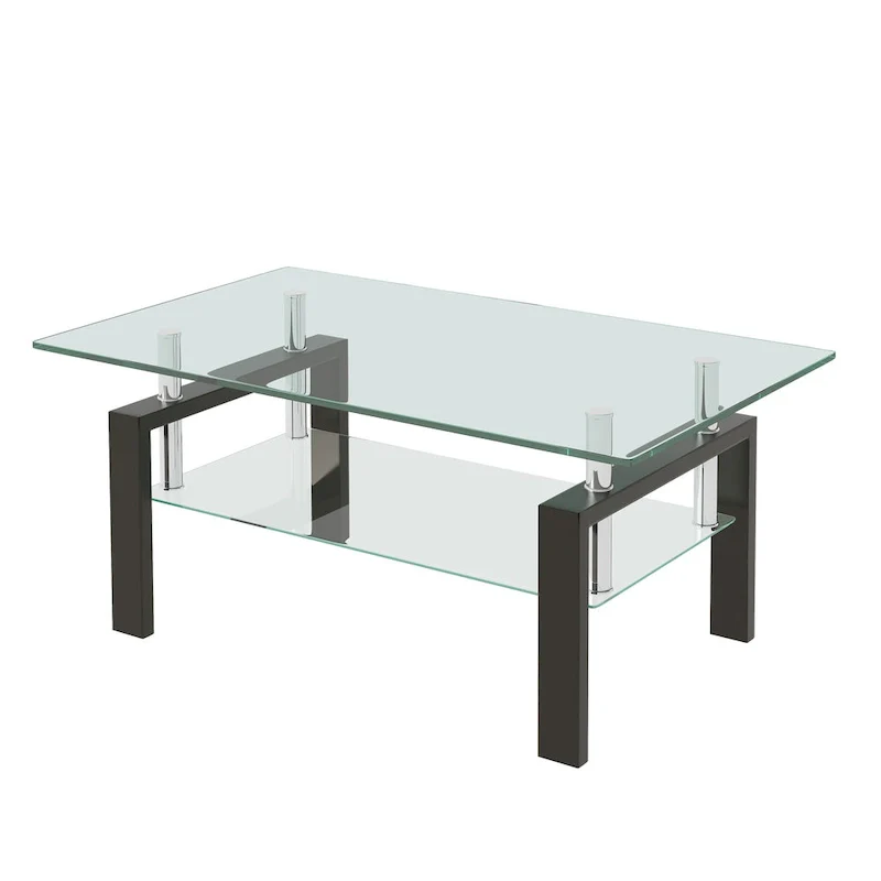 Tempered Clear Glass 2-Layers Coffee Table
