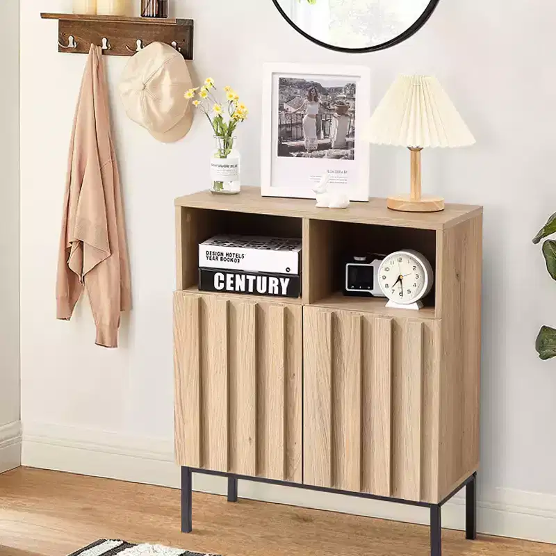 Fluted Panel Door Modern Industrial Buffet Cabinet Sideboard , for Living Room, Dining Room, Hallway