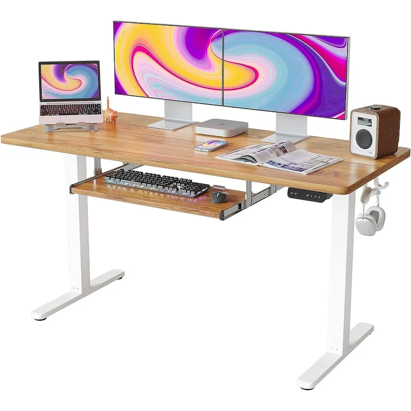 FEZIBO Standing Desk with Keyboard Tray, Electric Height Adjustable Desk, Sit Stand Up Desk, Computer Office Desk