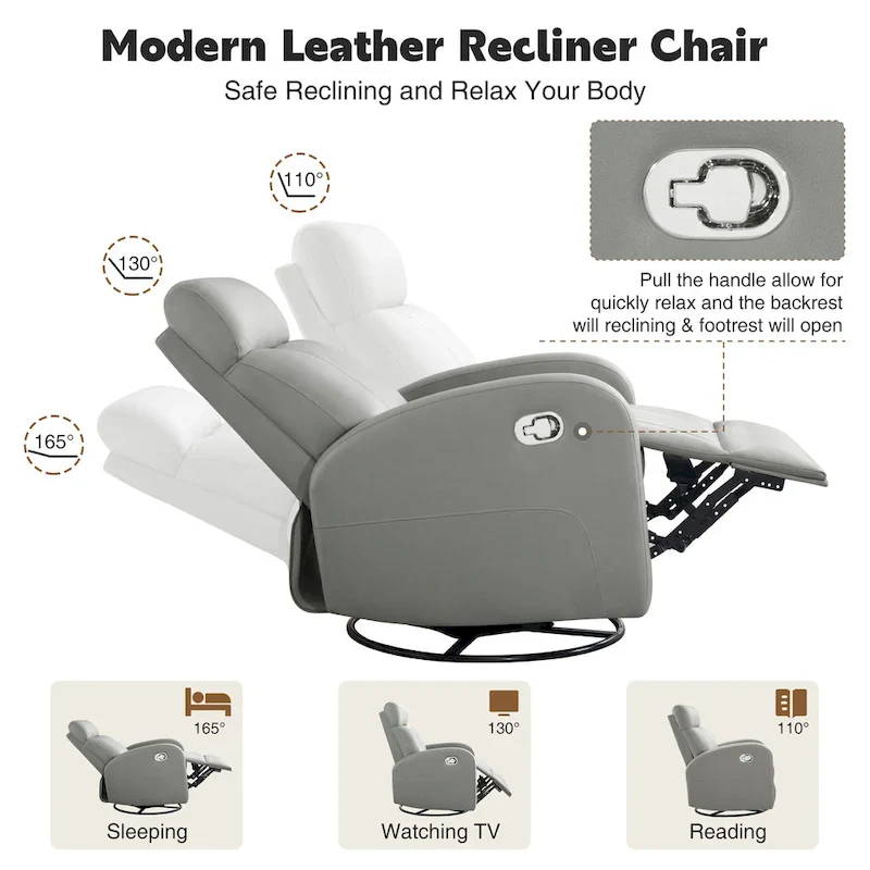 Faux Leather Swivel Rocking Recliner - Single Seater