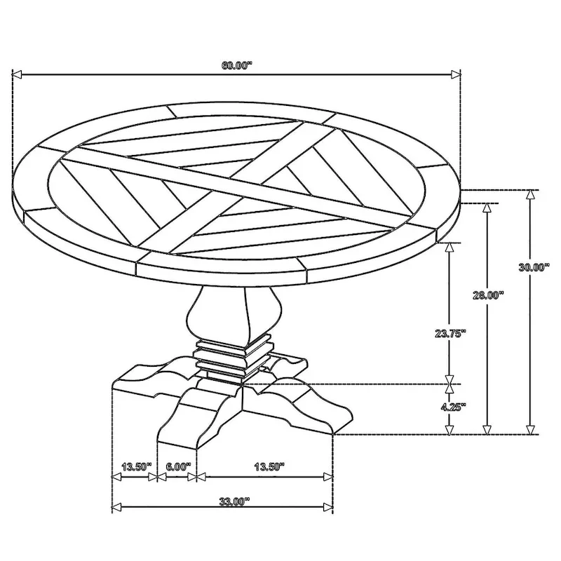 60 Inch Round Dining Table, Cross Pedestal Base, Rustic Smoke Brown