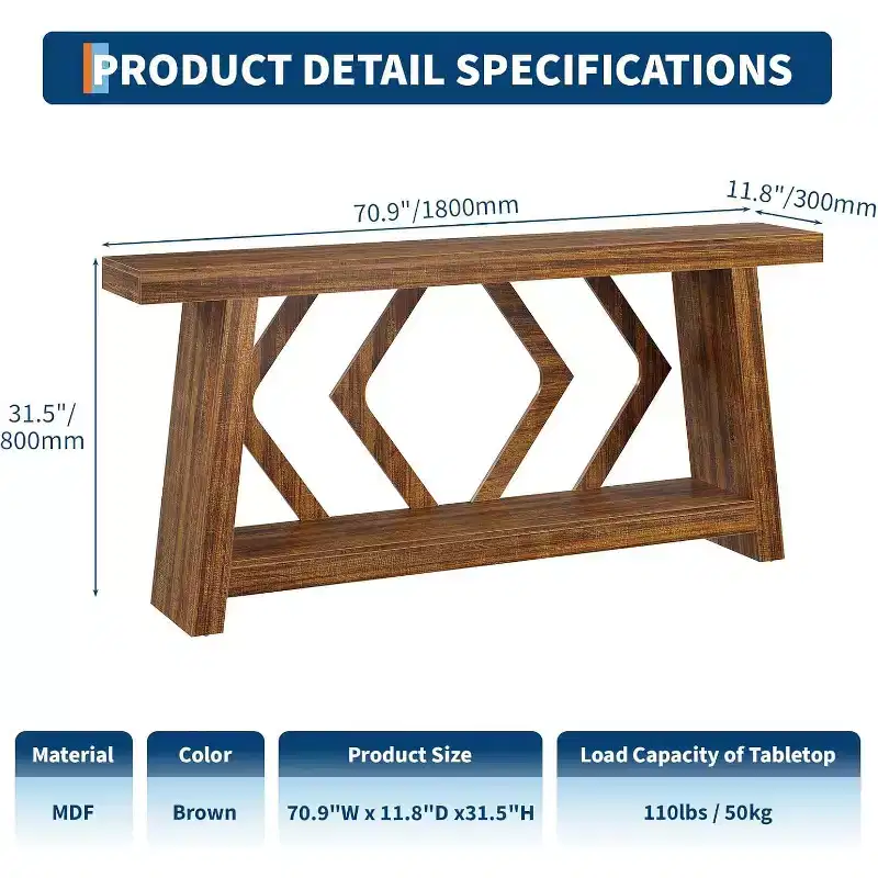 Console Table for Entryway, 70.9 Inch Narrow Farmhouse Couch Table Behind Sofa with 2-Tier Storage Ultra-Stable Trapezoid Leg Sofa Table Behind Couch