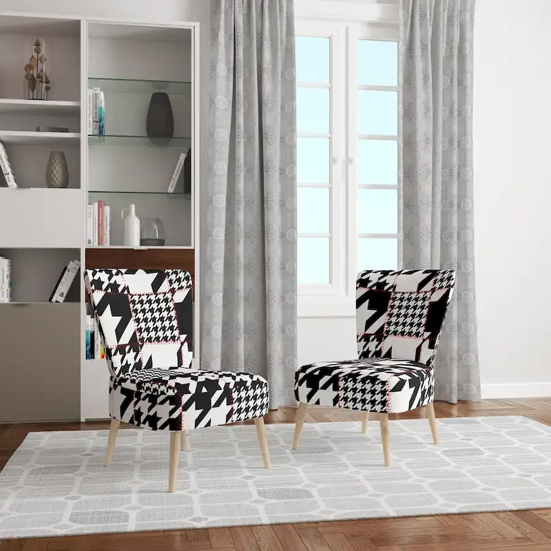 Designart Classic Houndstooth Pattern Upholstered Mid-Century Accent Chair - Arm Chair