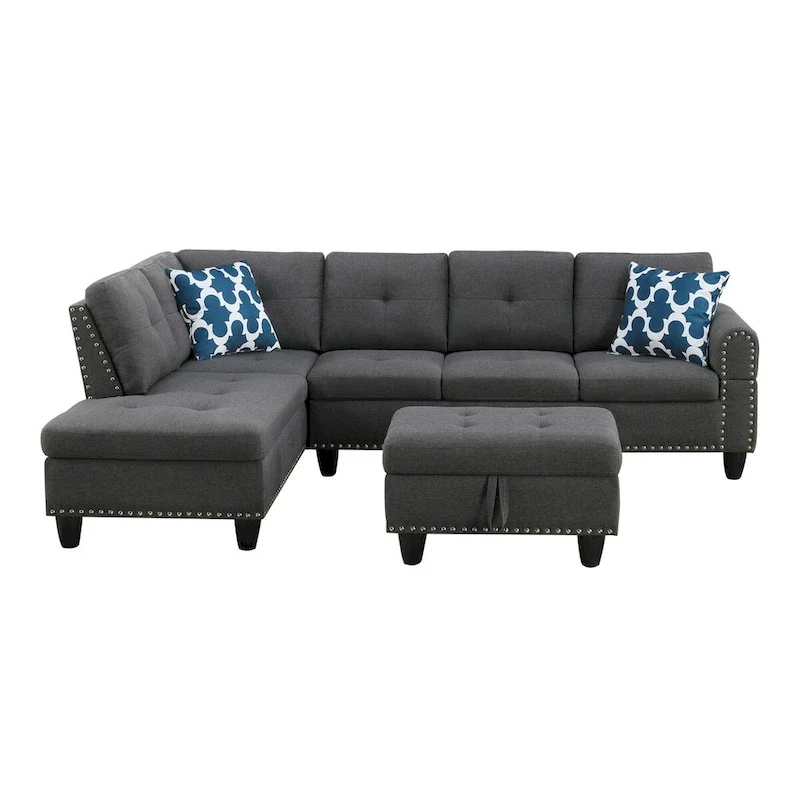 Alger 98-inch Wide Left Hand Facing Sofa with Chaise and Ottoman - 98 W x 71 D x 33 H