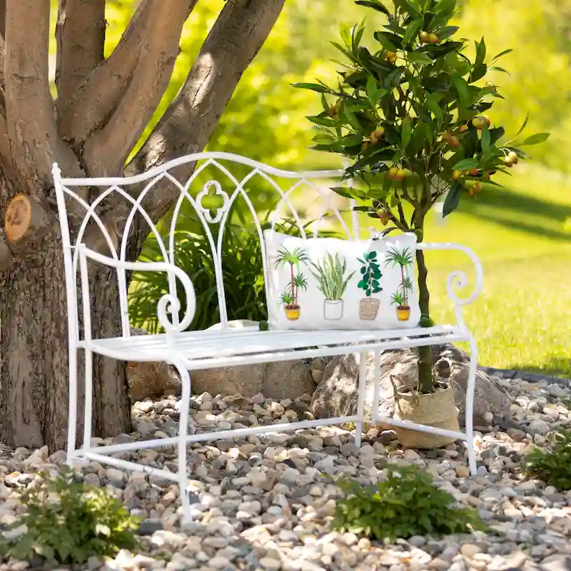 Sullivans Crisp White Metal Garden Bench 36 H White - 45.5 L x 18.5 W x 36 H