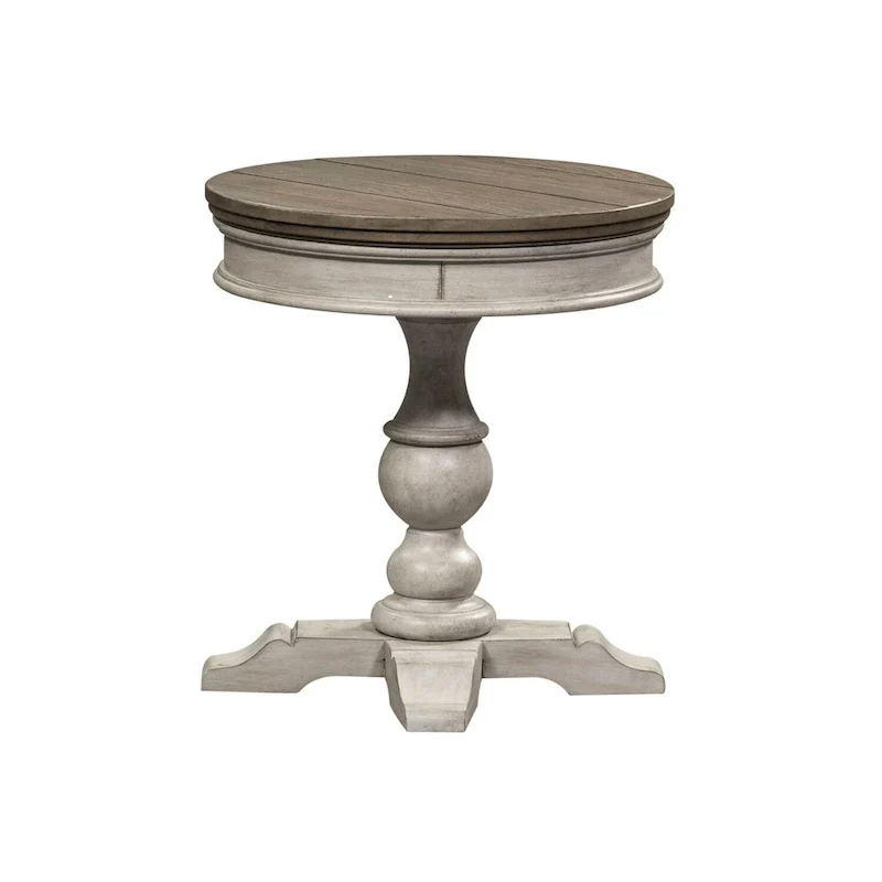 Heartland Antique White Round Pedestal Chair Side Table