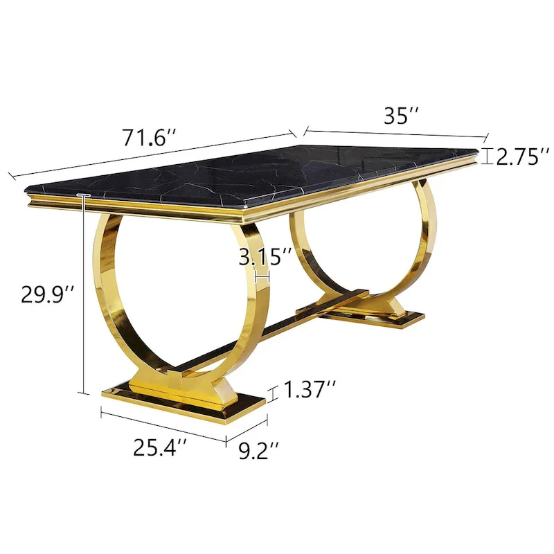 Dining Table with Circular Pedestal Base - Marble Texture Top, Seats 4-8 (Black/Grey/White)