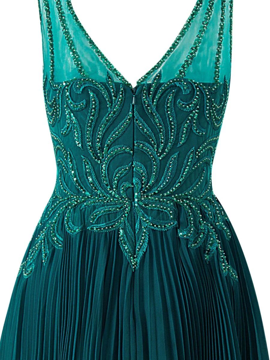 Dark Green A-line V-neck Chiffon Prom Dress
