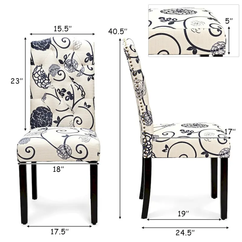 Gymax Set of 4 Tufted Dining Chair Upholstered Nailhead Trim Rubber - See Details