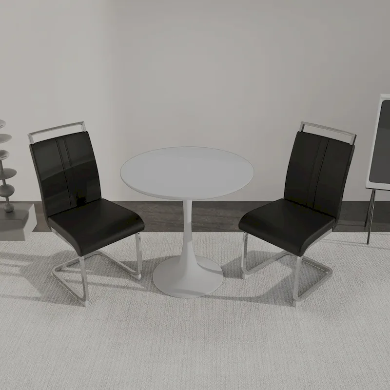 Modern 3-Piece Dining Set with Round Table & 2 High Back C-shaped Tube Chairs