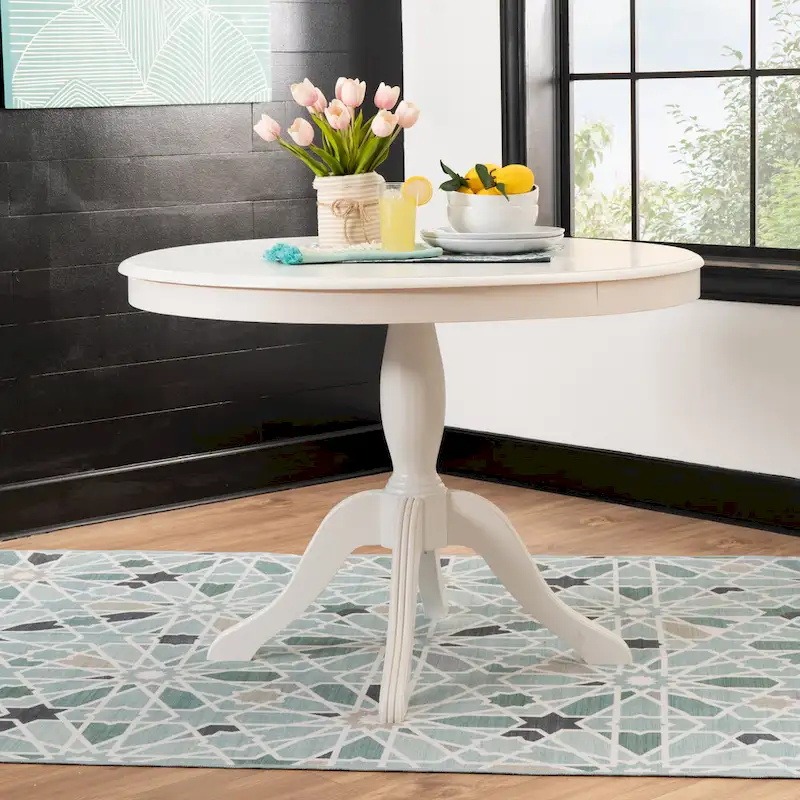 Round Pedestal Dining Table - Natural/White/Black, Solid Wood, Seats 4