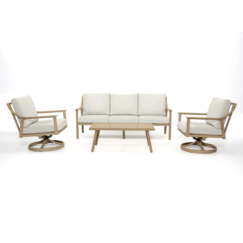5-Person Aluminum Patio Conversation Set with Swivel Chairs, Coffee Table and Cushions
