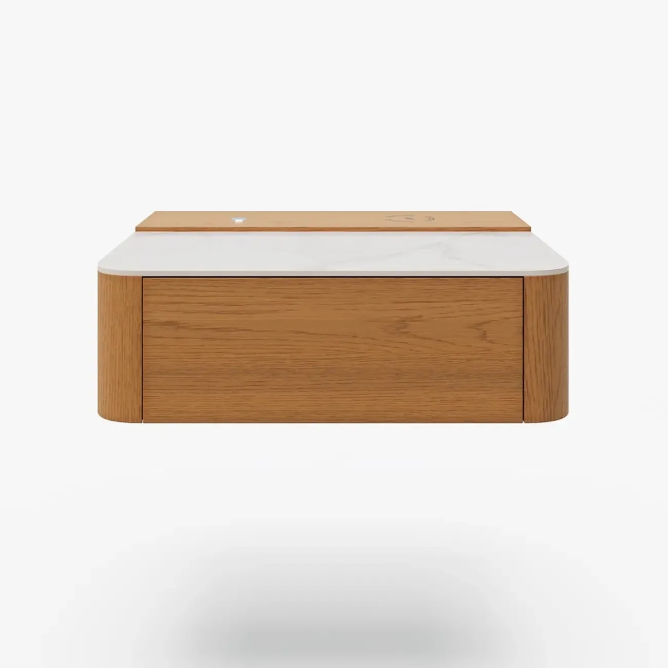 Wireless Cherry Wood Floating Nightstand with Drawers & Light
