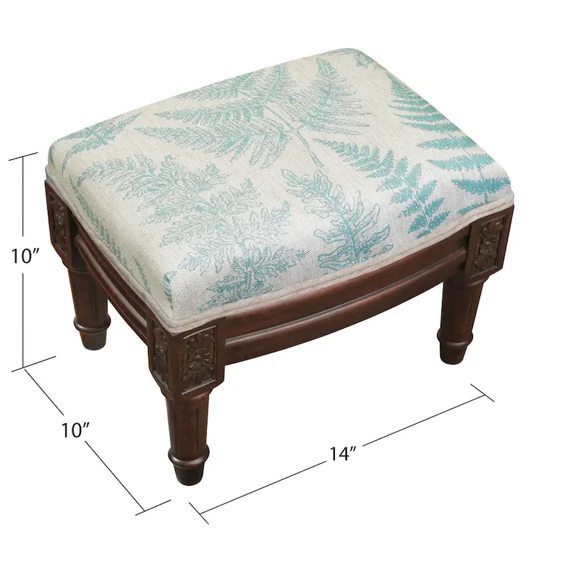 Aqua Fern Footstool with wood stained finish