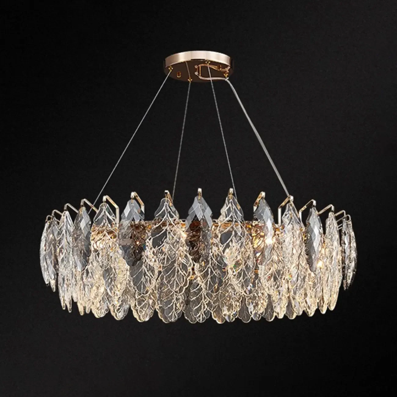 Exquisite Round Multi-light Crystal Leaf Chandelier