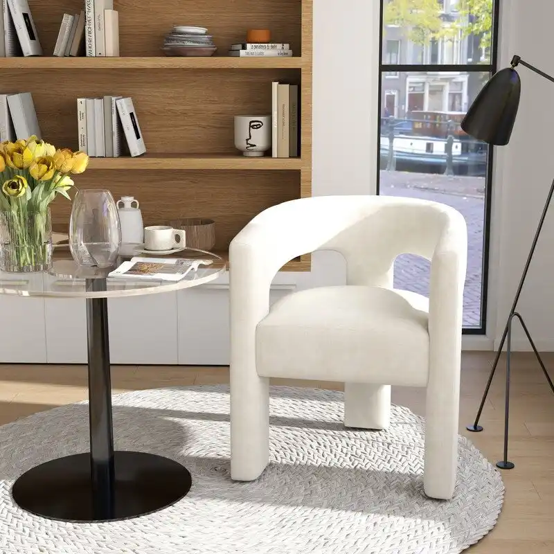 Modern Glam Velvet Upholstered Dining Chair, Open-Back Accent Chair