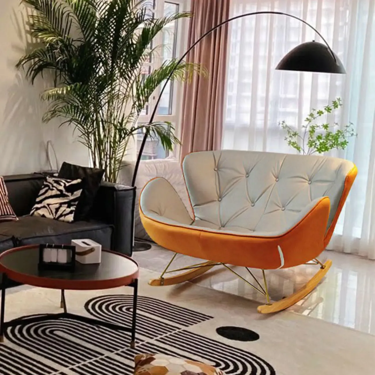 Living Room Upholstered Rocking Chair with Cushion