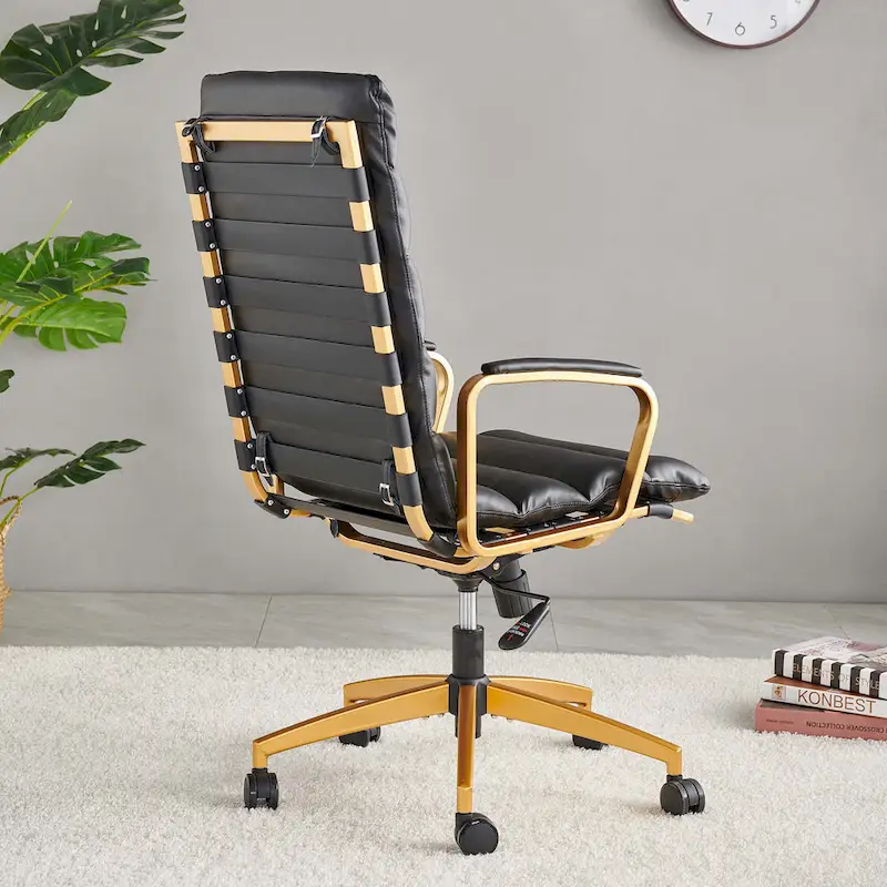 LUXMOD Office Chair Faux Leather Gold Frame Adjustable and Swivel