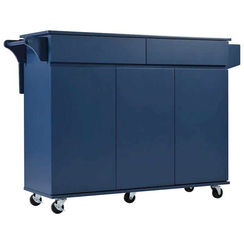 53.2in Rolling Kitchen Island with Drop Leaf with Spice Rack 2 Drawers