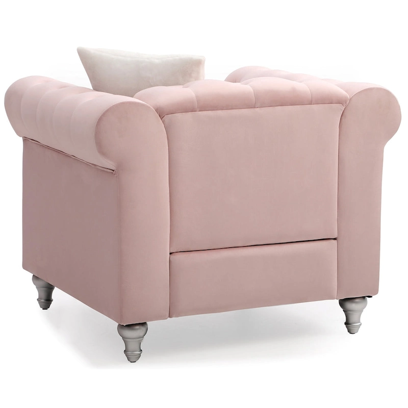 Solid Tufted Velvet Accent Chair with Throw Pillow - 38 - Pink