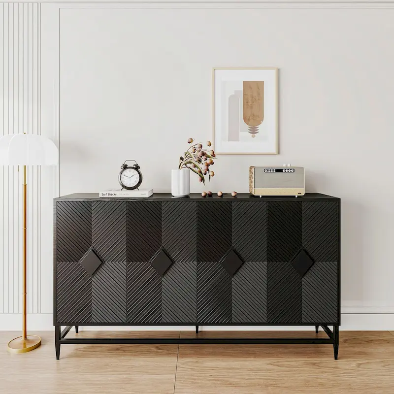 Black 4-Door 2-Tier Storage Cabinet