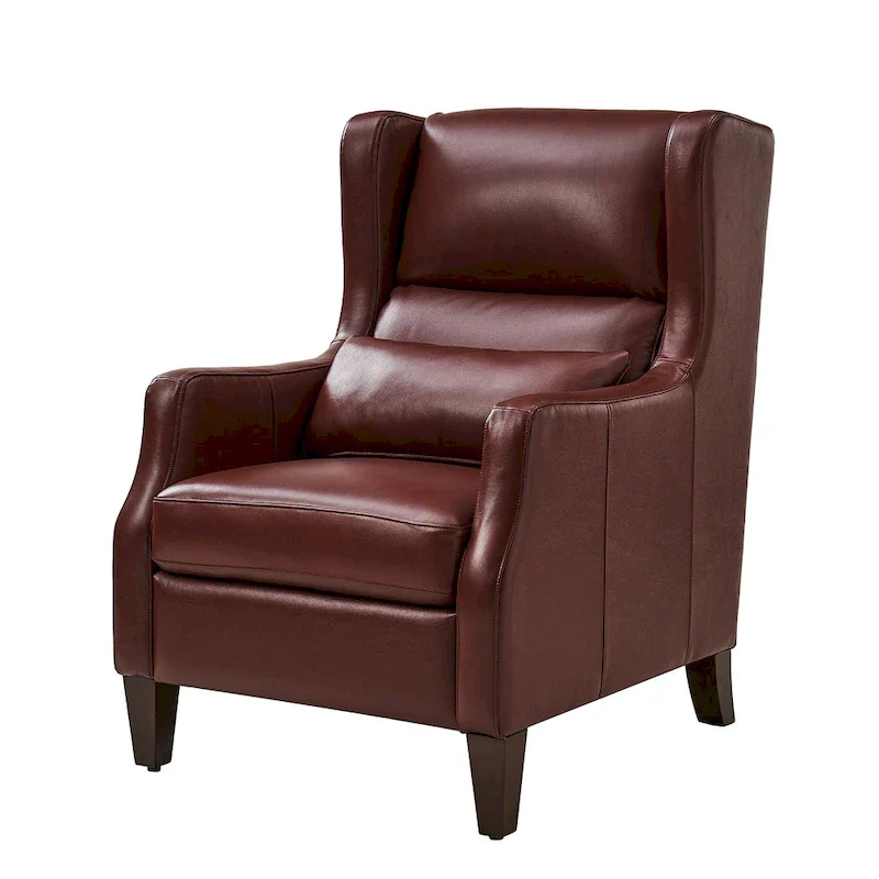 Genuine Leather Wingback Armchair with Pillow