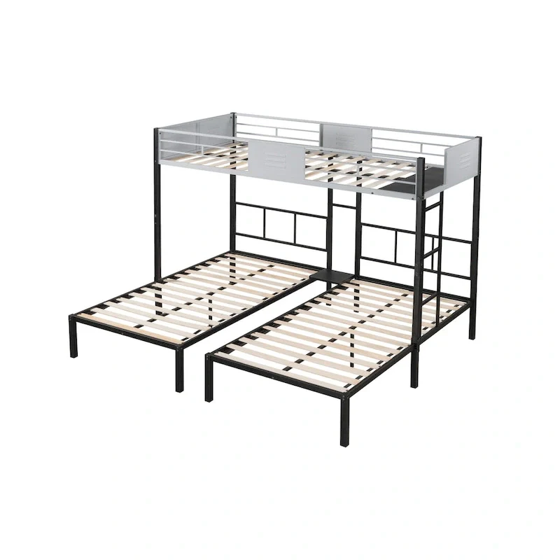 Triple Bunk Bed with Vent Board/ Sturdy Metal Frame/ Noise-Free Wood Slats/ Separatable into three beds/ No Box Spring Needed