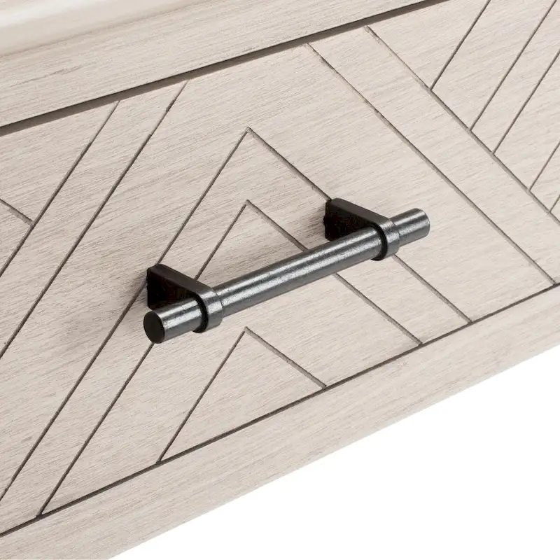 3-Drawer Console Table with Herringbone Pattern and Bottom Shelf