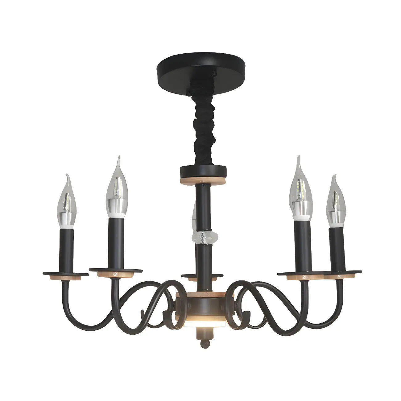 Traditional Rustic Black Metal Candle Chandelier