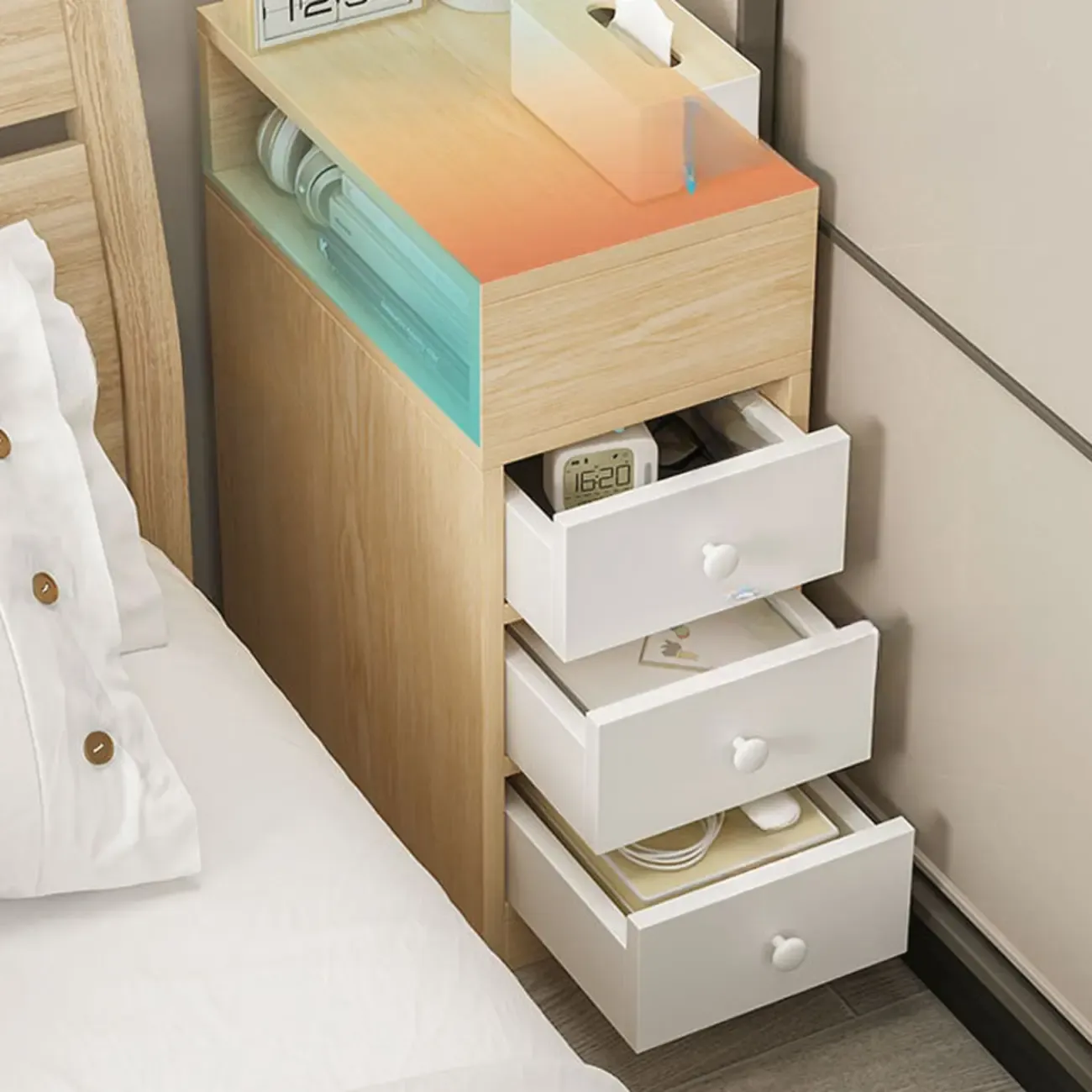 Natural Finish Casual Engineered Wood 3 Drawer Nightstand