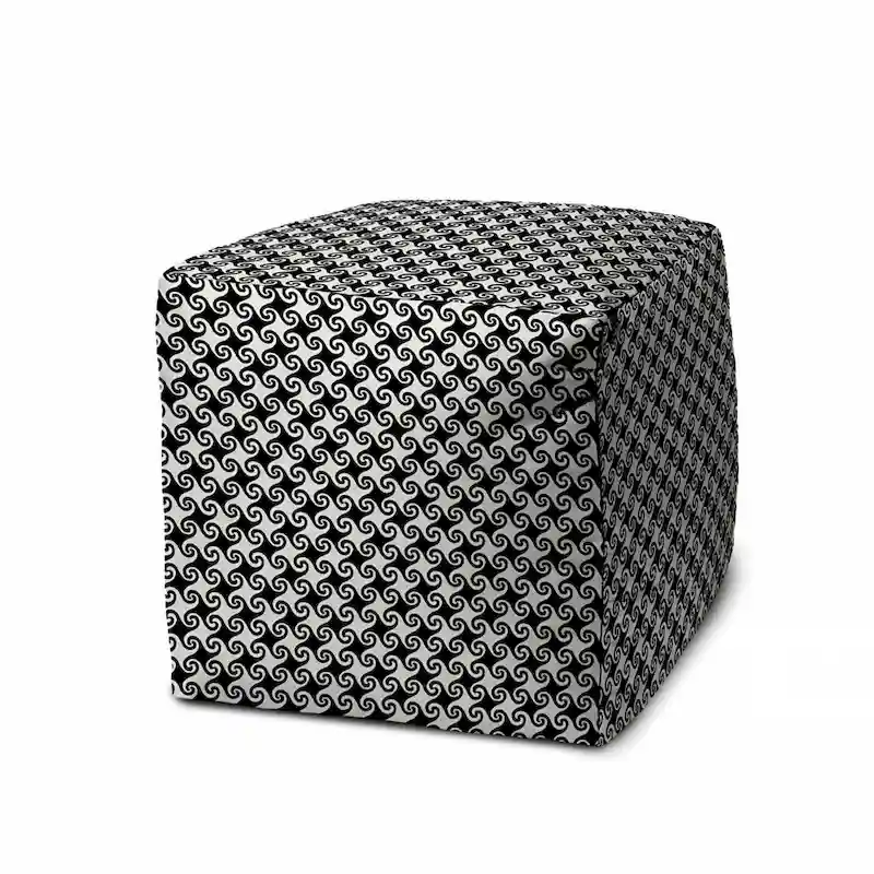 HomeRoots 17 Black And White Cube Geometric Indoor Outdoor Pouf Cover - 17' X '17' X '1