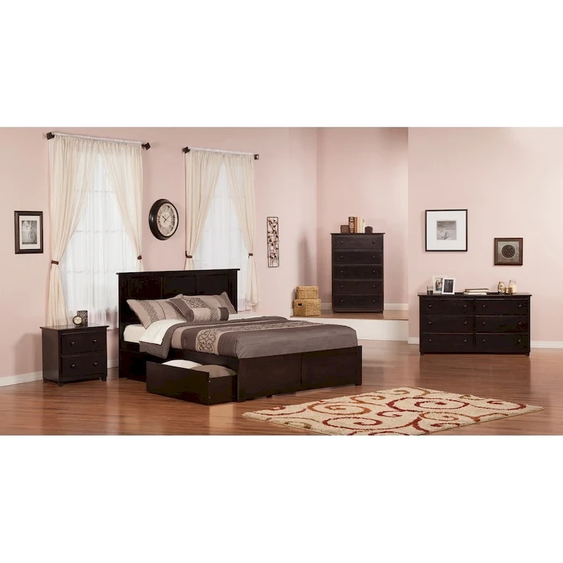 Madison King Platform Bed with Footboard and 2 Drawers in Espresso