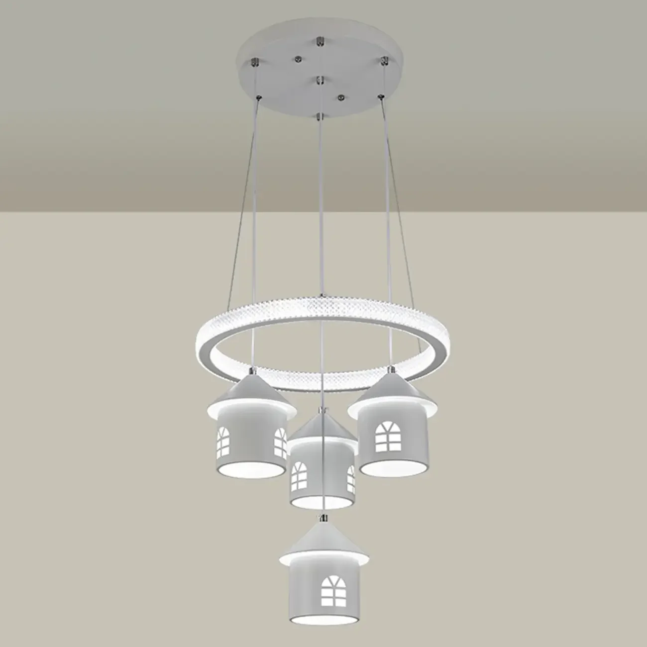 Modern 4-Light LED Chandelier with Unique House Design