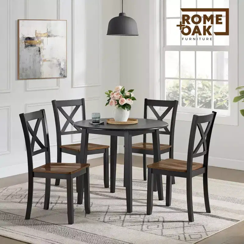 ROME + OAK Hinged Drop Leaf Dining Table Round Tabletop