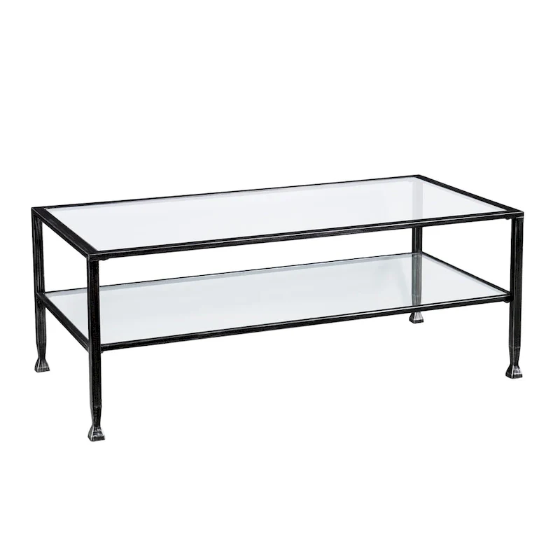 SEI Furniture Glenn Black Rectangle Metal Coffee Table with Glass Top and Bottom Shelf