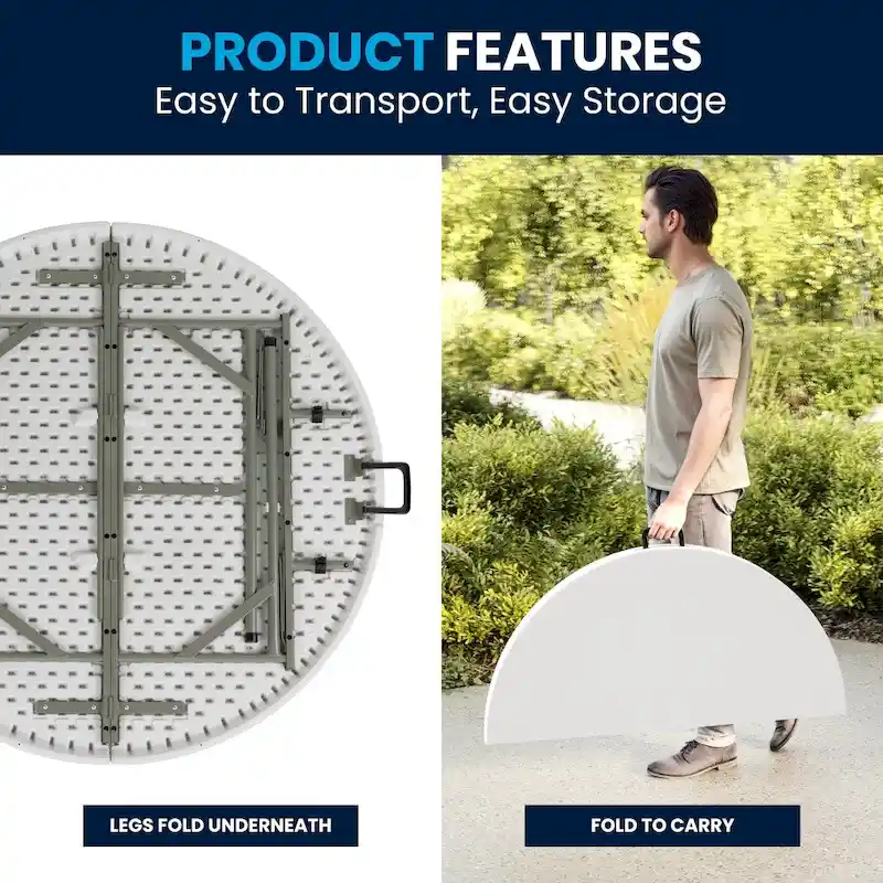 4-Foot Round Bi-Fold Plastic Event Folding Table with Handle