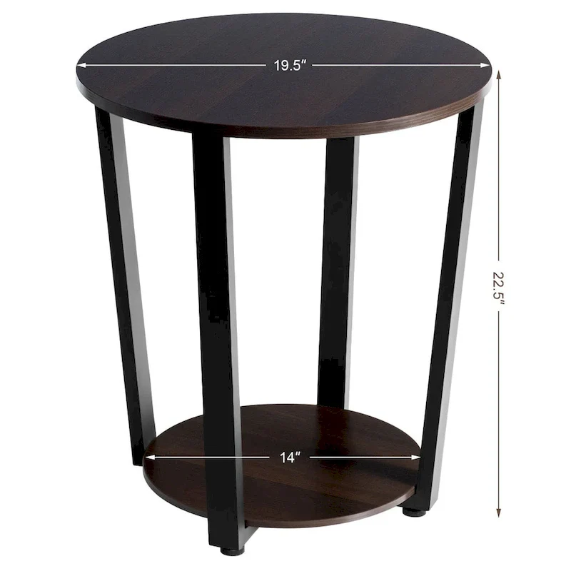 Set of 2 Industrial End Tables with 2-Tier Storage - Round Side Tables 19.5