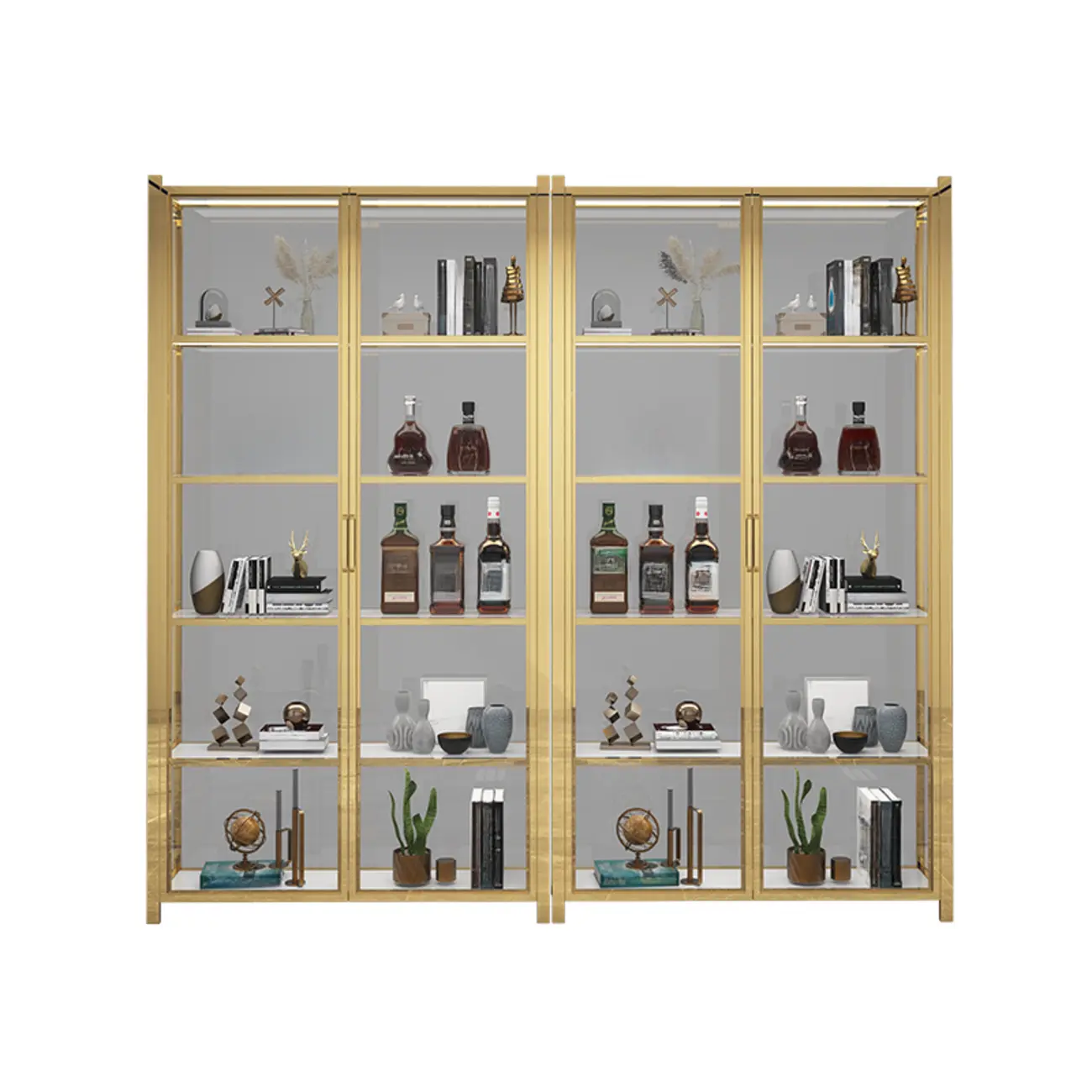 Freestanding Gold Glass Display Cabinet with LED Lights