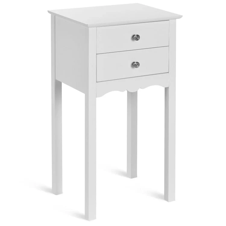 Side Table End Accent Table with 2 Drawers-White - 16.0 x 13.0 x 30.0 (L x W x H)