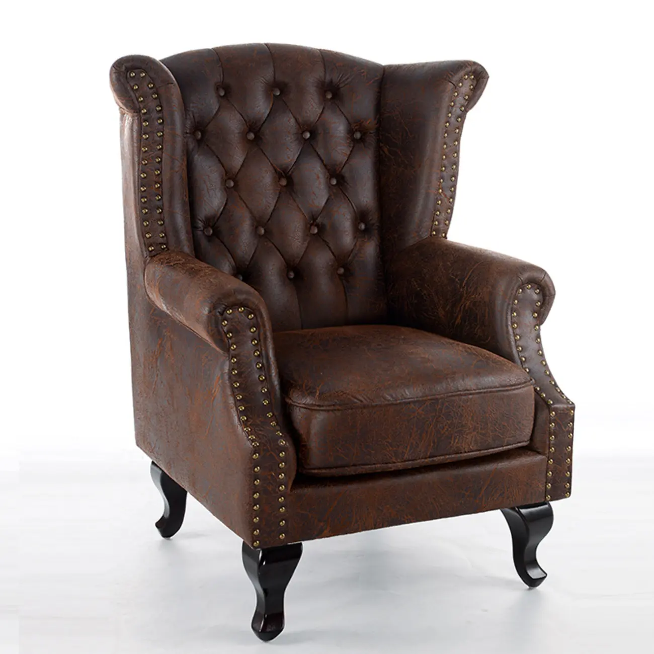 Traditional Leather Wingback Accent Chair with Nailhead Trim