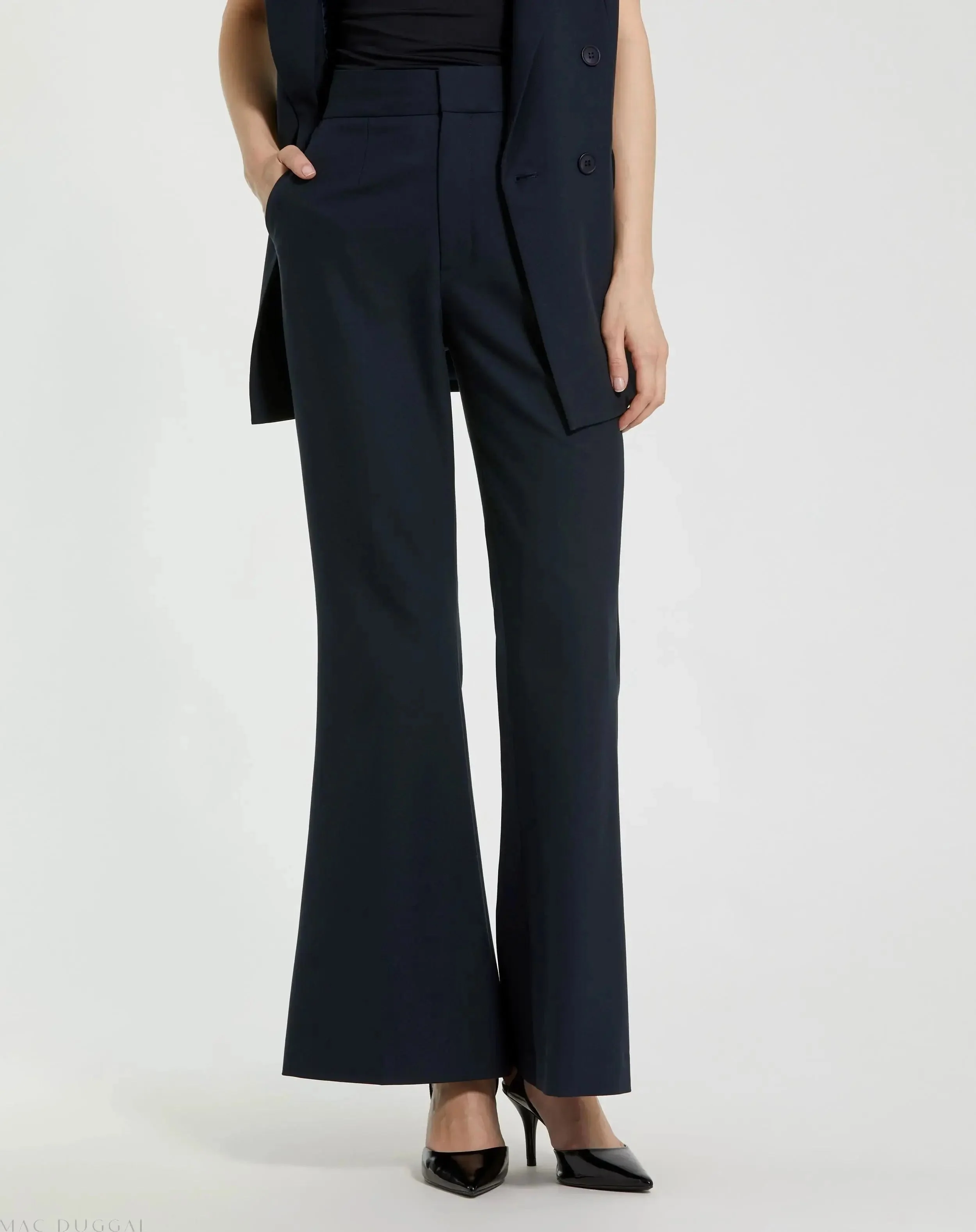Navy Classic Crepe Flared Trouser Pant - FINAL SALE